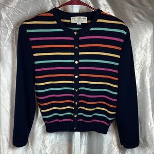 St. John Women's Cardigan - Navy with Multicolor Stripes A0431